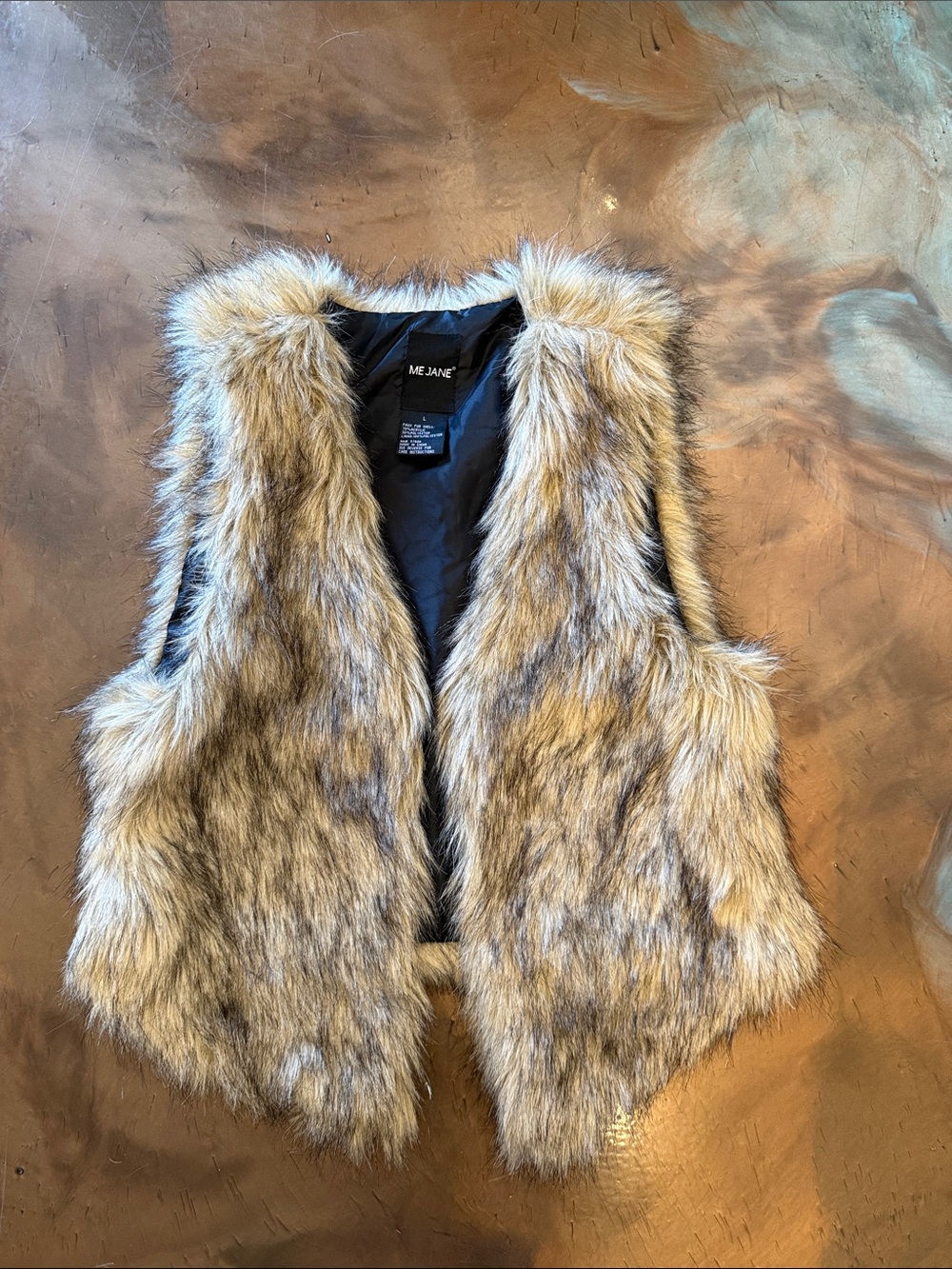 Me Jane Large Fur Vest in Taupe and Black